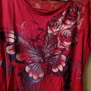 Sparkling Butterfly Tee with Lace Detail